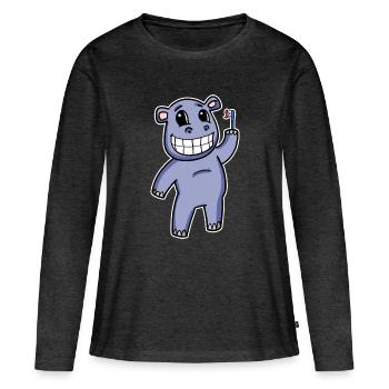 Hippopotame avec brosse à dents - T-shirt manches longues Premium bio Femme - anthracite chiné - Devant - Julia (174cm)