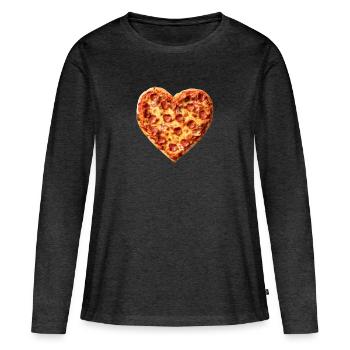Motif de pizza au cœur pepperoni - T-shirt manches longues Premium bio Femme - anthracite chiné - Devant - Julia (174cm)