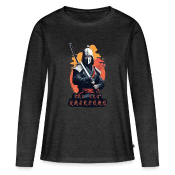 Samurai, Weg des Krieger - Frauen Premium Bio Langarmshirt - Anthrazit meliert - Vorne - Julia (174cm)