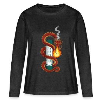 Pyro Drache - Frauen Premium Bio Langarmshirt - Anthrazit meliert - Vorne - Julia (174cm)