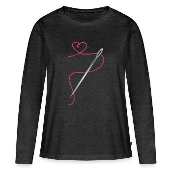 Needle and sewing thread with heart - Women's Premium Organic Long Sleeve Shirt - heather anthracite - Front - Julia (174cm)