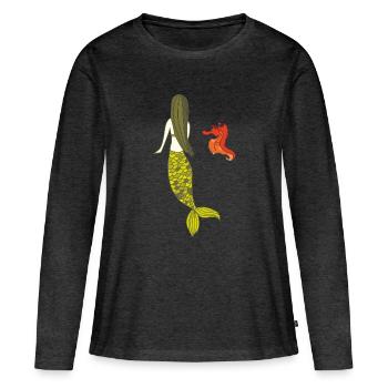Date de sirène avec hippocampe - T-shirt manches longues Premium bio Femme - anthracite chiné - Devant - Julia (174cm)