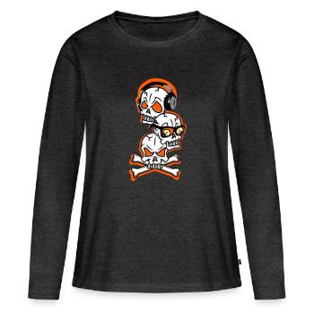 Battements de crâne avec écouteurs et os croisés - T-shirt manches longues Premium bio Femme - anthracite chiné - Devant - Julia (174cm)