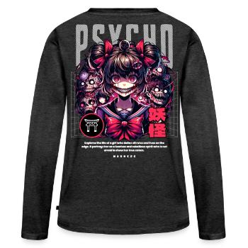 Psycho Madness: Anime Horror Girl - Women's Premium Organic Long Sleeve Shirt - heather anthracite - Back - Julia (174cm)