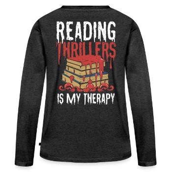 La lecture de thrillers est ma thérapie - T-shirt manches longues Premium bio Femme - anthracite chiné - Dos - Julia (174cm)