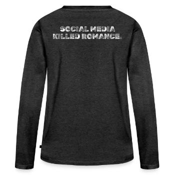 LES MÉDIAS SOCIAUX ONT TUÉ LA ROMANCE - T-shirt manches longues Premium bio Femme - anthracite chiné - Dos - Julia (174cm)