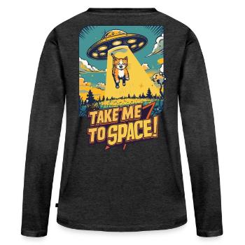 Katze UFO All-Abenteuer - Frauen Premium Bio Langarmshirt - Anthrazit meliert - Hinten - Julia (174cm)