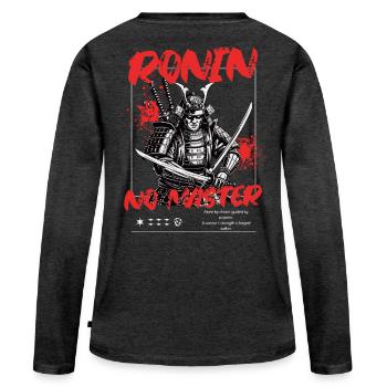 Ronin – Pas de Maître Streetwear Samouraï - T-shirt manches longues Premium bio Femme - anthracite chiné - Dos - Julia (174cm)