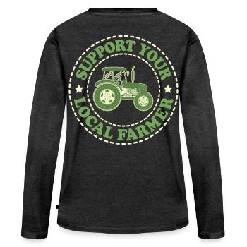 Soutenez votre agriculteur local - T-shirt manches longues Premium bio Femme - anthracite chiné - Dos - Julia (174cm)