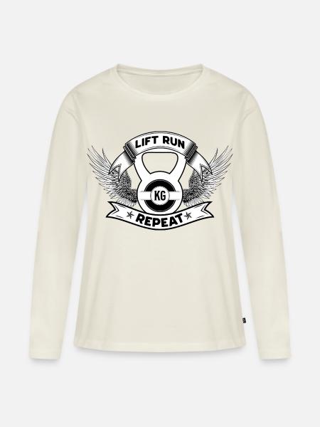 Lift Run Repeat – Kettlebell Wings Tee - Frauen Premium Bio Langarmshirt - Naturweiß