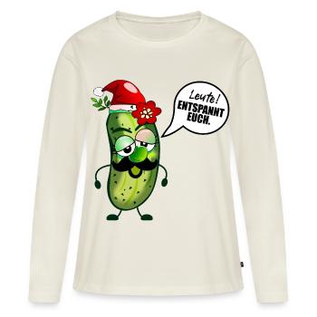 Weihnachten Stress Gurke - Frauen Premium Bio Langarmshirt - Naturweiß - Vorne - Julia (174cm)