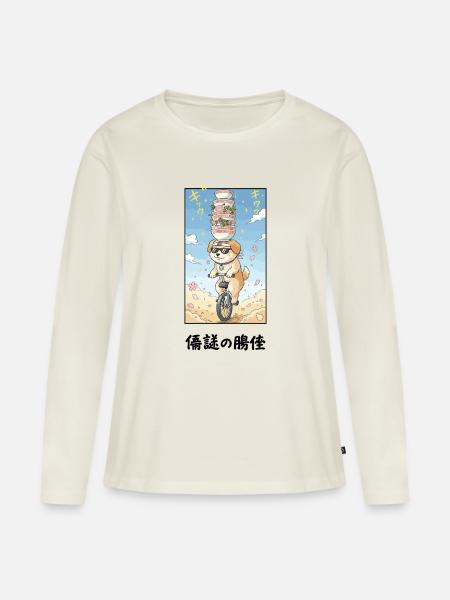 Noodle Stack Pup auf Einrad - Frauen Premium Bio Langarmshirt - Naturweiß