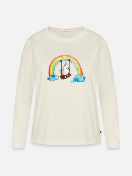 Einhorn Schaukel Regenbogen - Frauen Premium Bio Langarmshirt - Naturweiß