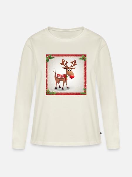 Rentier-Weihnachten - Frauen Premium Bio Langarmshirt - Naturweiß