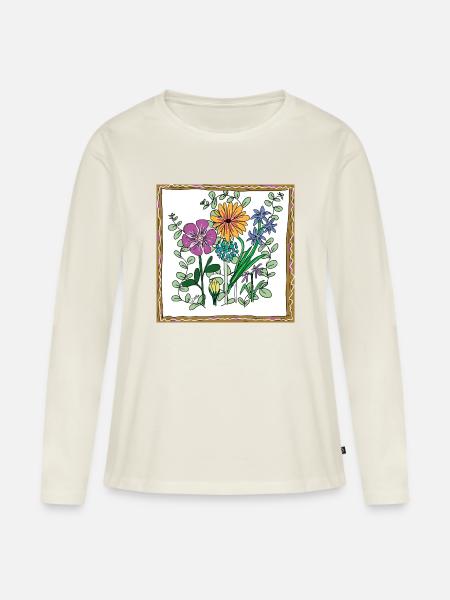 Blumen, Blüten und Pflanzen - Frauen Premium Bio Langarmshirt - Naturweiß