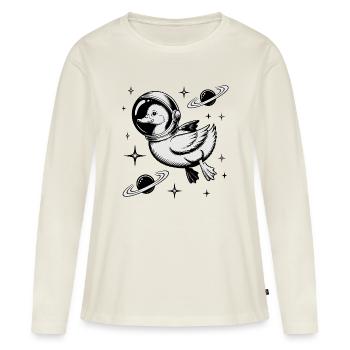 Goose in Space - Cool Astonomy Logo - Frauen Premium Bio Langarmshirt - Naturweiß - Vorne - Julia (174cm)