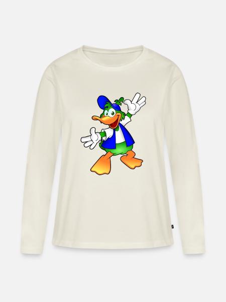 Lustiges Enten Shirt Motiv Comic Stil - Frauen Premium Bio Langarmshirt - Naturweiß