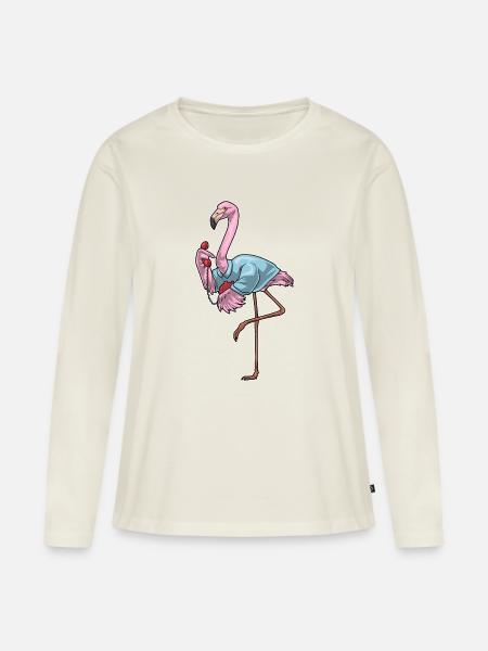 Flamingo Sekretärin Telefon Büro - Frauen Premium Bio Langarmshirt - Naturweiß
