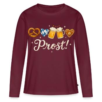Frohes mit Bierkrügen und Lebkuchen - Frauen Premium Bio Langarmshirt - Burgunderrot - Vorne - Julia (174cm)