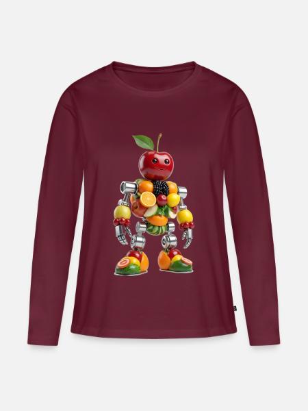 Fruchtbetriebener Arena-Roboter - Frauen Premium Bio Langarmshirt - Burgunderrot