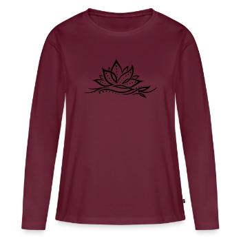 Lotus Lotusblüte Lotusblume Yoga - Frauen Premium Bio Langarmshirt - Burgunderrot - Vorne - Julia (174cm)