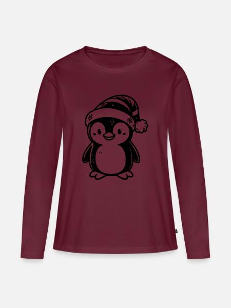 Fröhlicher Weihnachtspinguin - Frauen Premium Bio Langarmshirt - Burgunderrot