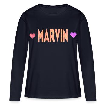 Marvin - Frauen Premium Bio Langarmshirt - Navy - Vorne - Julia (174cm)