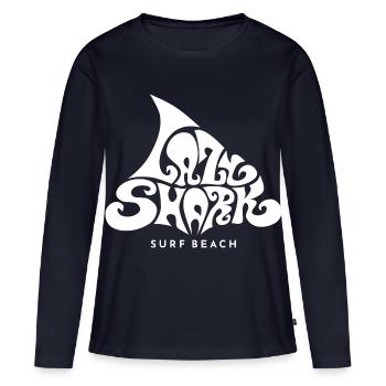 Hai Lazy Shark surf beach sixties Strand maritim - Frauen Premium Bio Langarmshirt - Navy - Vorne - Julia (174cm)