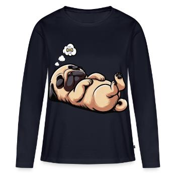 Carlin Carlin Propriétaire de carlin Amoureux du carlin Porte-carlin - T-shirt manches longues Premium bio Femme - bleu marine - Devant - Julia (174cm)