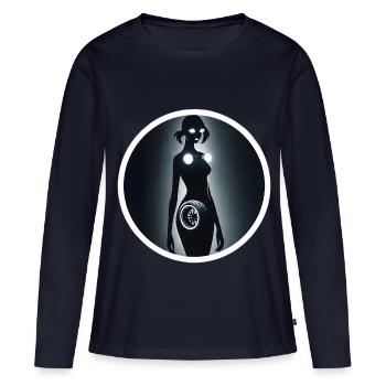 Cyberpunk Cyborg Car Girl Silhouette - T-shirt manches longues Premium bio Femme - bleu marine - Devant - Julia (174cm)