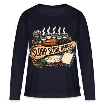 RÉPÉTITION DU SCORE SLURP - T-shirt manches longues Premium bio Femme - bleu marine - Devant - Julia (174cm)