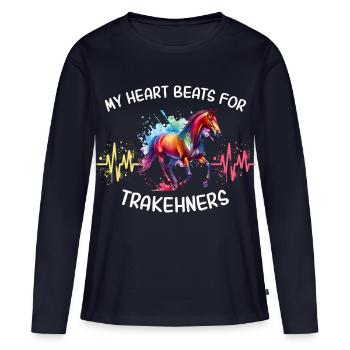 Cheval Trakehner Heartline - T-shirt manches longues Premium bio Femme - bleu marine - Devant - Julia (174cm)