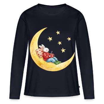 Hase auf dem Mond mit Kakao - Frauen Premium Bio Langarmshirt - Navy - Vorne - Julia (174cm)