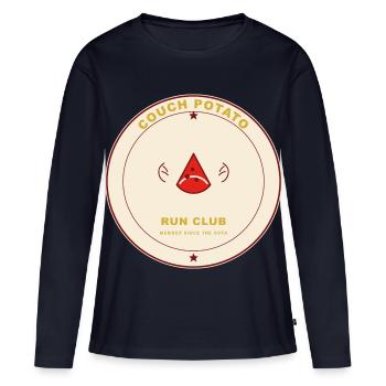 Insigne du club Couch Potato Run - T-shirt manches longues Premium bio Femme - bleu marine - Devant - Julia (174cm)
