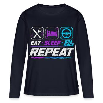 Répétition de la course Sleep Sim pour les fans de sim racing - T-shirt manches longues Premium bio Femme - bleu marine - Devant - Julia (174cm)