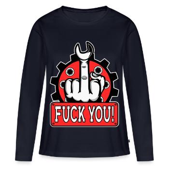 Doigt d’honneur provocateur - T-shirt manches longues Premium bio Femme - bleu marine - Devant - Julia (174cm)