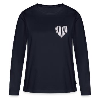 Nana - Small Heart Graphic (Custom Color) - Women's Premium Organic Long Sleeve Shirt - navy - Front - Julia (174cm)
