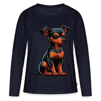 Pinscher miniature Pinscher Pinscher Pinscher Propriétaire Minpin - T-shirt manches longues Premium bio Femme - bleu marine - Devant - Julia (174cm)