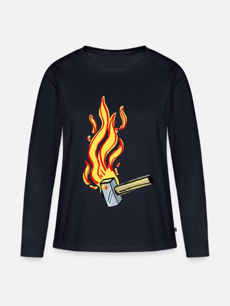 Flammenhammer Kraft - Frauen Premium Bio Langarmshirt - Navy