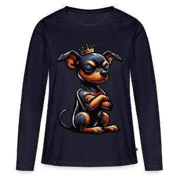 Pinscher miniature Pinscher Pinscher Pinscher Propriétaire Minpin - T-shirt manches longues Premium bio Femme - bleu marine - Devant - Julia (174cm)