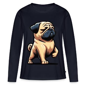 Carlin Carlin Propriétaire de carlin Amoureux du carlin Porte-carlin - T-shirt manches longues Premium bio Femme - bleu marine - Devant - Julia (174cm)