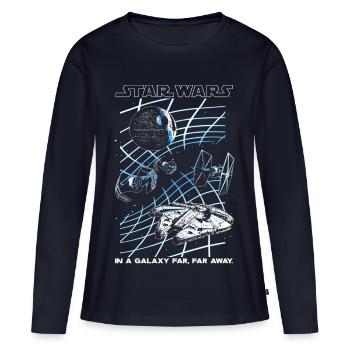 Star Wars Motiv & Spruch In A Galaxy Far, Far Away - Frauen Premium Bio Langarmshirt - Navy - Vorne - Julia (174cm)