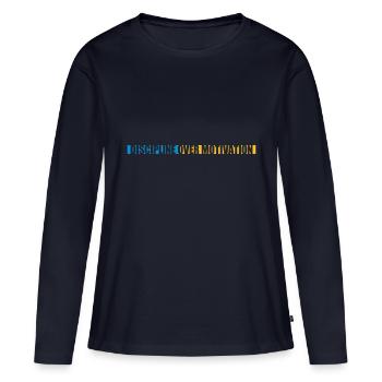 Citation de discipline sur la motivation - T-shirt manches longues Premium bio Femme - bleu marine - Devant - Julia (174cm)