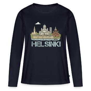 Ville d’Helsinki - T-shirt manches longues Premium bio Femme - bleu marine - Devant - Julia (174cm)