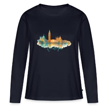 Venise Ville de Venise - T-shirt manches longues Premium bio Femme - bleu marine - Devant - Julia (174cm)