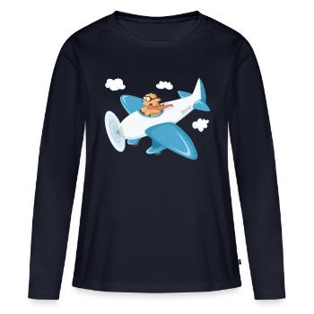 Boo und Flugzeug oo-Serie - Frauen Premium Bio Langarmshirt - Navy - Vorne - Julia (174cm)