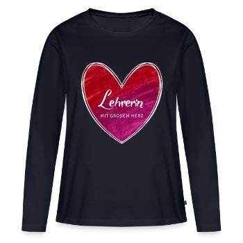 Lehrerin mit großem Herz - Frauen Premium Bio Langarmshirt - Navy - Vorne - Julia (174cm)
