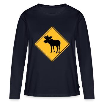 Moose Road Sign - Frauen Premium Bio Langarmshirt - Navy - Vorne - Julia (174cm)