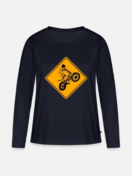 Trial Road Sign - Frauen Premium Bio Langarmshirt - Navy
