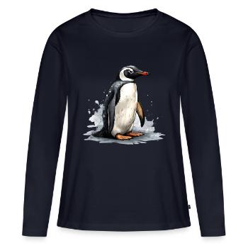 Pingouin sur la banquise - T-shirt manches longues Premium bio Femme - bleu marine - Devant - Julia (174cm)